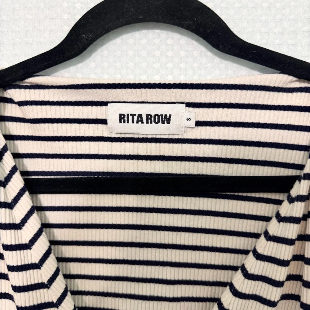 Rita Row Concha Navy/White Stripe Tie Straps V Neck Cotton Blend S - Picture 6 of 8